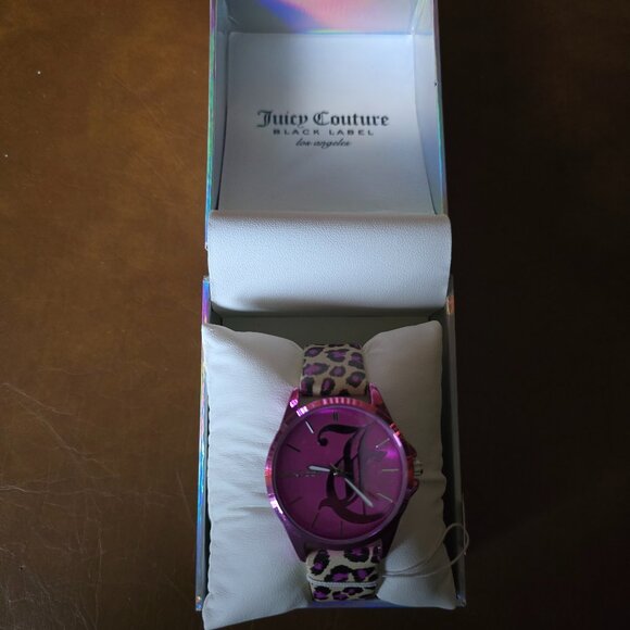 Juicy Couture Black Label NWT Purple leopard print watch NIB - Picture 2 of 3